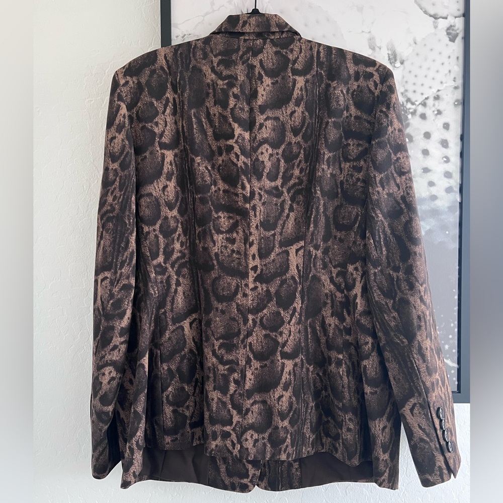 NWOT Lafayette 148 New York Wool Brown Animal Print Women's Blazer Size 16 - Picture 5 of 8
